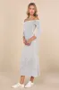 Remarkably Cool Washed Grey Ribbed Off-the-Shoulder Midi Dress sold by Lulus