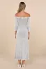 Remarkably Cool Washed Grey Ribbed Off-the-Shoulder Midi Dress sold by Lulus