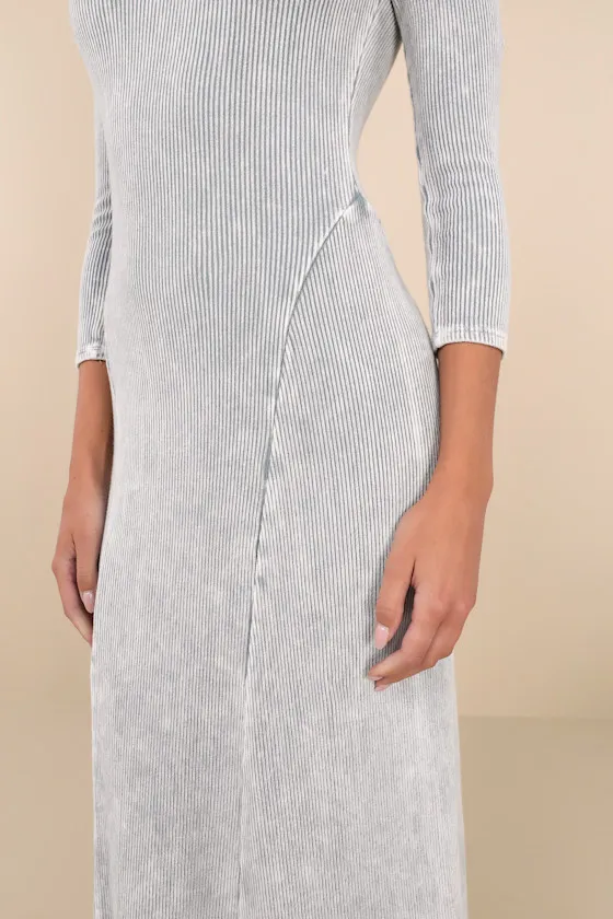 Remarkably Cool Washed Grey Ribbed Off-the-Shoulder Midi Dress sold by Lulus product image thumbnail 4