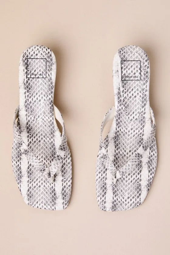 Tasiah Grey and White Snake-Embossed Leather Thong Sandals sold by Lulus product image thumbnail 3