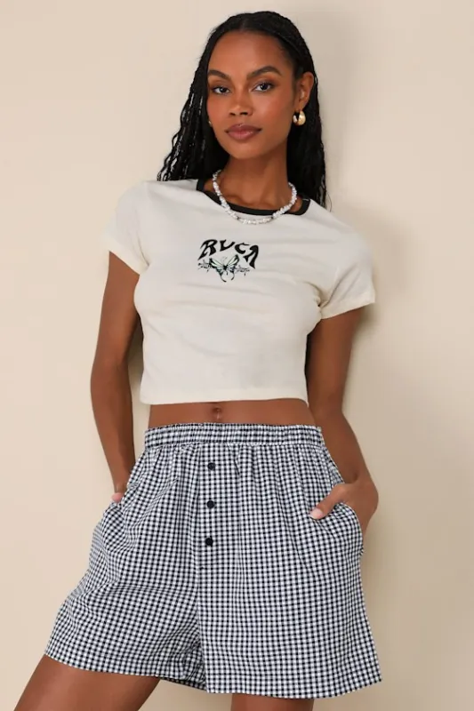 Comfy Season Black and White Gingham Boxer Shorts sold by Lulus