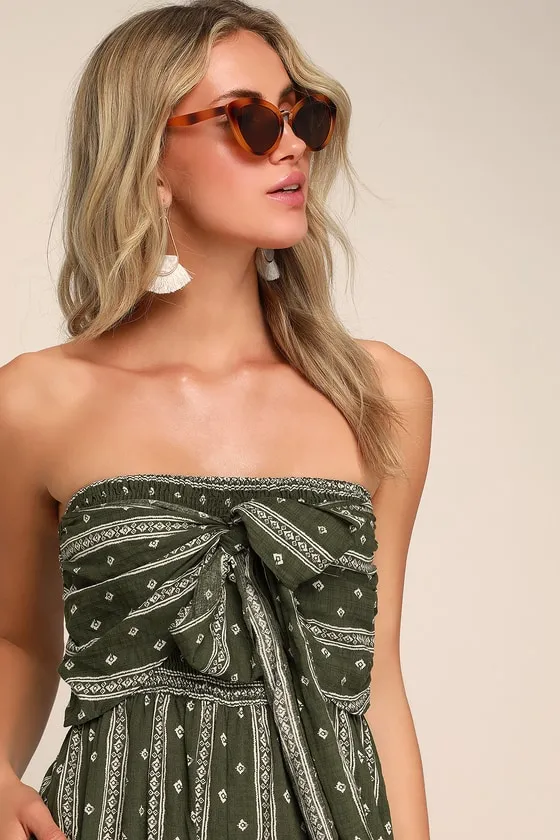 Raine Olive Green Print Strapless Jumpsuit sold by Lulus product image thumbnail 2