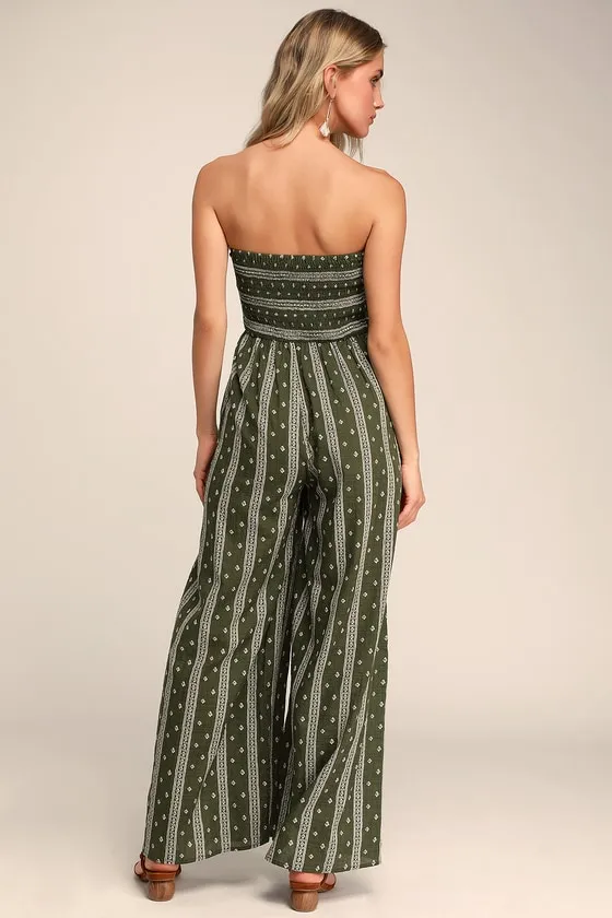 Raine Olive Green Print Strapless Jumpsuit sold by Lulus product image thumbnail 3