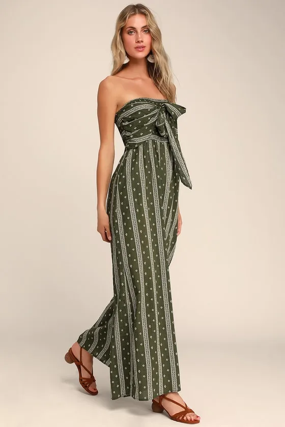 Raine Olive Green Print Strapless Jumpsuit sold by Lulus product image thumbnail 4