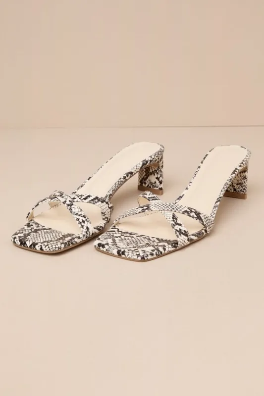 Yahara Cream Snake Print High Heel Strappy Slide Sandals made by Billini