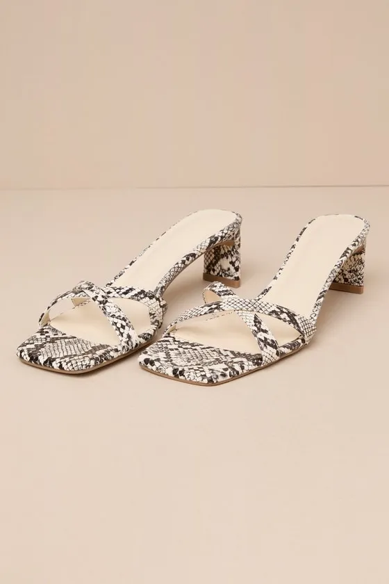 Yahara Cream Snake Print High Heel Strappy Slide Sandals sold by Lulus