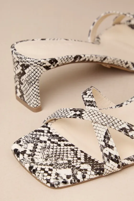 Yahara Cream Snake Print High Heel Strappy Slide Sandals sold by Lulus product image thumbnail 4