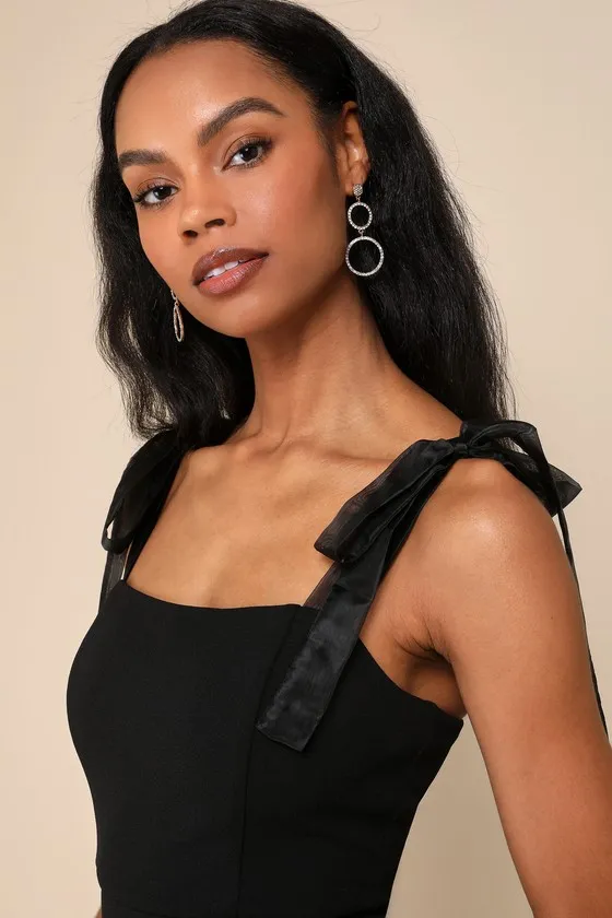 Romantic Celebration Black Tie-Strap Bodycon Midi Dress sold by Lulus product image thumbnail 4