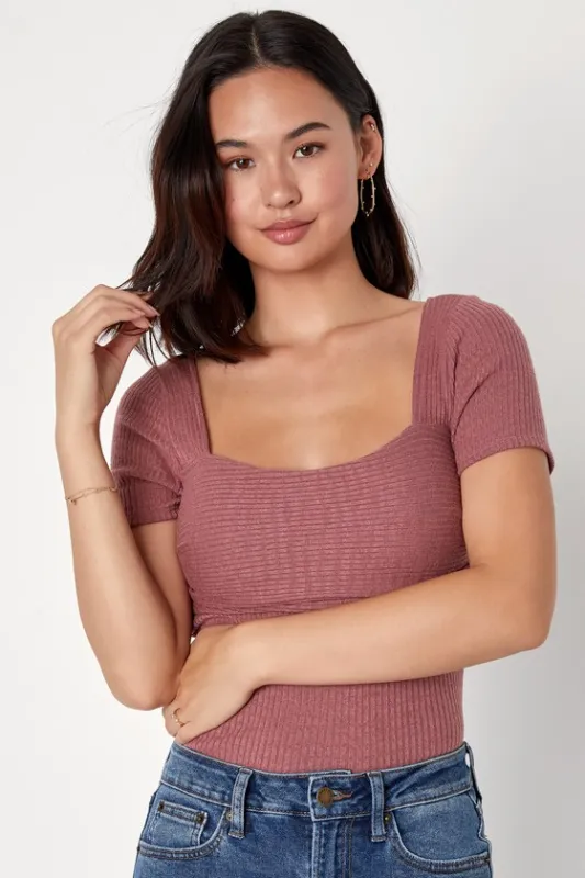 Quintessential Muse Mauve Ribbed Short Sleeve Top sold by Lulus