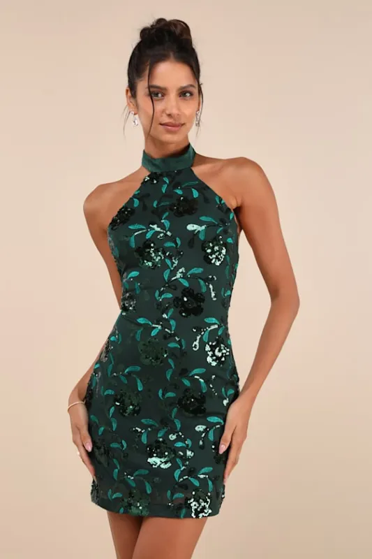 Substantial Shine Emerald Green Sequin Backless Mini Dress sold by Lulus
