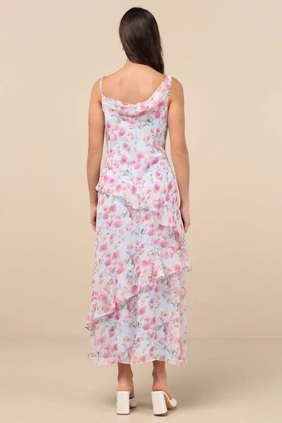 Levina Light Blue Floral Asymmetric Ruffled Midi Dress sold by Lulus product image thumbnail 2