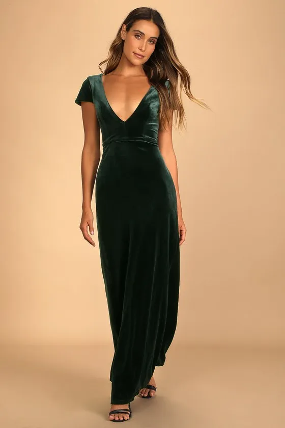 Feeling Flawless Emerald Green Velvet V-Neck Maxi Dress sold by Lulus
