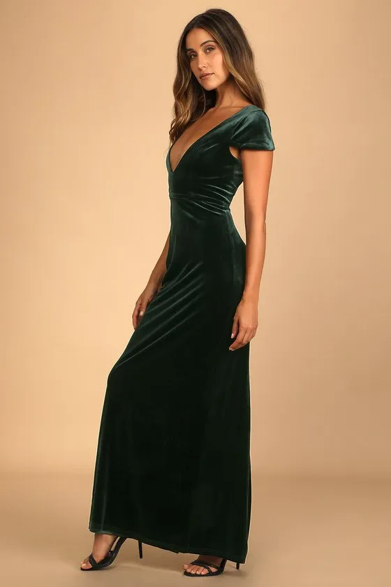 Feeling Flawless Emerald Green Velvet V-Neck Maxi Dress sold by Lulus product image thumbnail 3