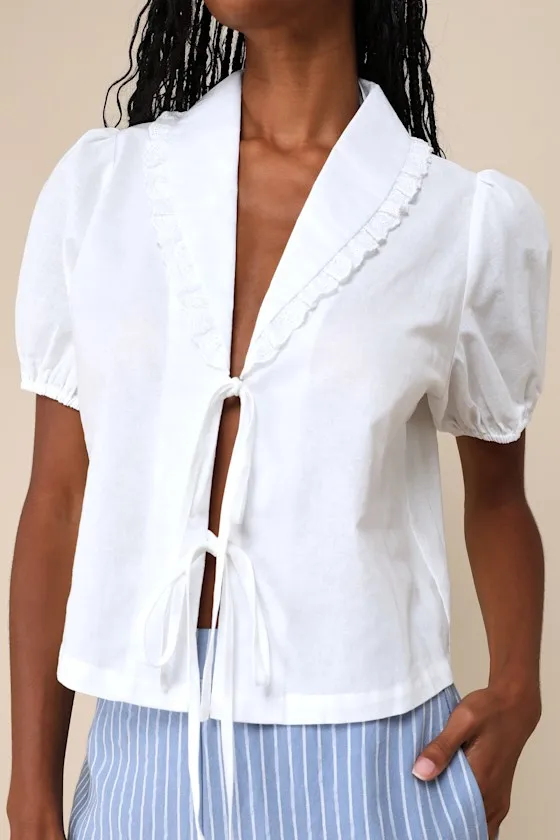Cutest Existence Ivory Collared Tie-Front Short Sleeve Top sold by Lulus product image thumbnail 4
