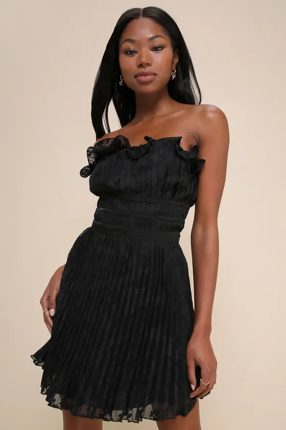 Admirable Style Black Burnout Pleated Strapless Mini Dress sold by Lulus