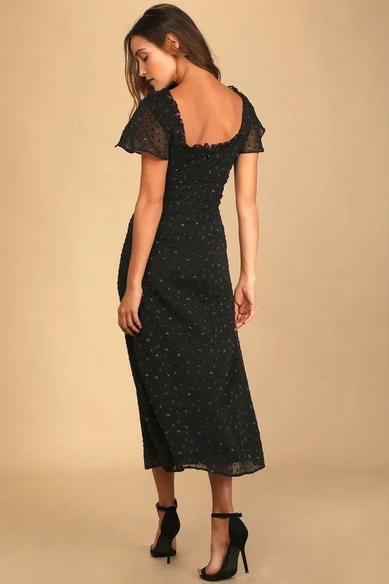 So Kiss Me Black Floral Print Swiss Dot Maxi Dress sold by Lulus product image thumbnail 4