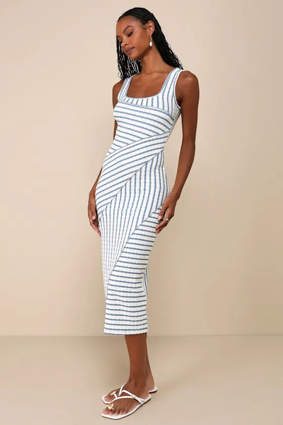 Constantly Trendy Blue Striped Crinkle Bodycon Midi Dress sold by Lulus product image thumbnail 2