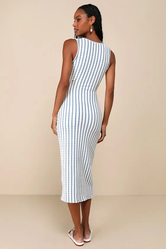 Constantly Trendy Blue Striped Crinkle Bodycon Midi Dress sold by Lulus product image thumbnail 3