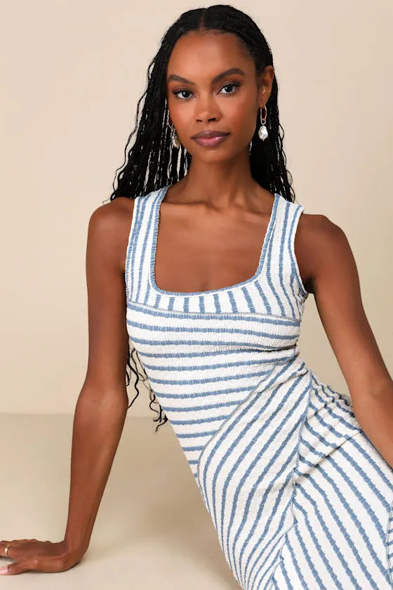 Constantly Trendy Blue Striped Crinkle Bodycon Midi Dress sold by Lulus product image thumbnail 4