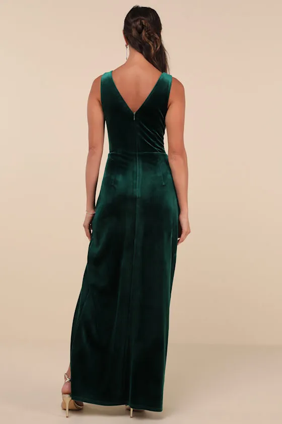 Beautiful Evenings Emerald Velvet Twist-Front Maxi Dress sold by Lulus product image thumbnail 2