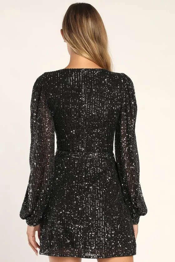 Festive Mood Black Sequin Long Sleeve Mini Dress sold by Lulus product image thumbnail 3