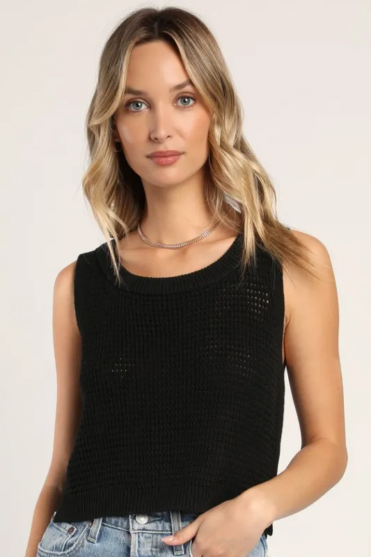 Get the Look Black Loose Knit Sweater Tank Top sold by Lulus
