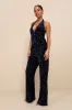 Mesmerizing Diva Navy Blue Sequin Wide-Leg Halter Jumpsuit sold by Lulus