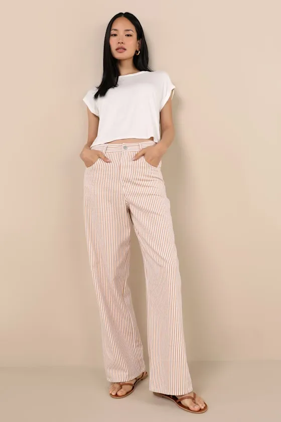 Lorissa Orange and White Striped Twill Pants sold by Lulus