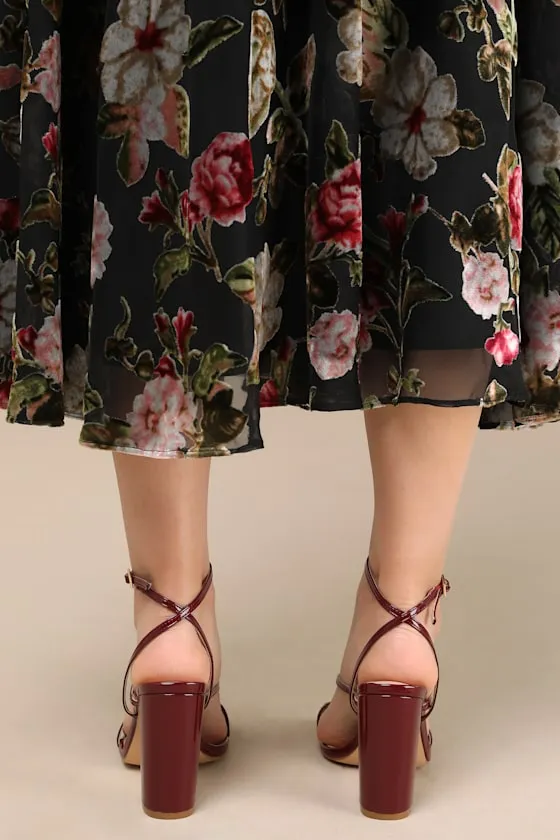 Makennaa Oxblood Patent Strappy High Heel Ankle Strap Sandals sold by Lulus product image thumbnail 3