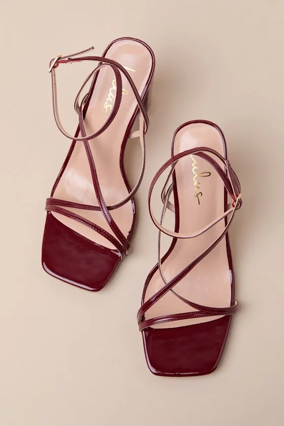 Makennaa Oxblood Patent Strappy High Heel Ankle Strap Sandals sold by Lulus product image thumbnail 4