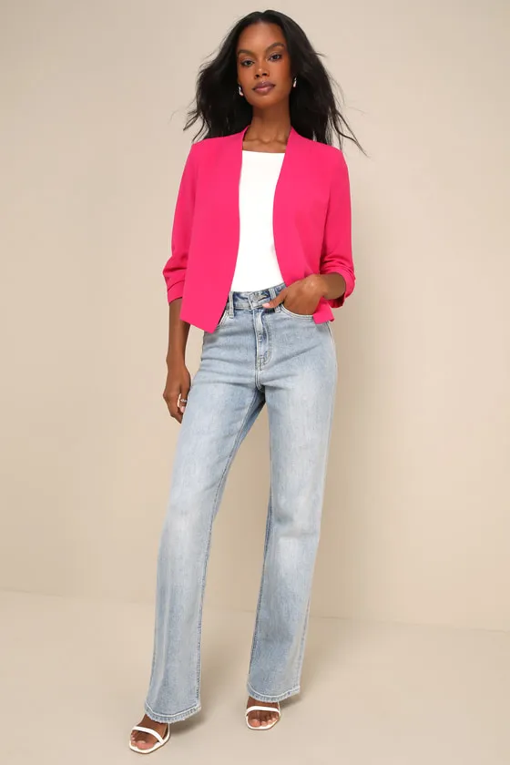 Punctual Perfection Fuchsia Pleated Lightweight Blazer sold by Lulus product image thumbnail 2