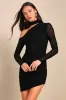 Exclusively Alluring Black Mesh Ruched Cutout Mini Dress sold by Lulus