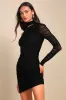 Exclusively Alluring Black Mesh Ruched Cutout Mini Dress sold by Lulus