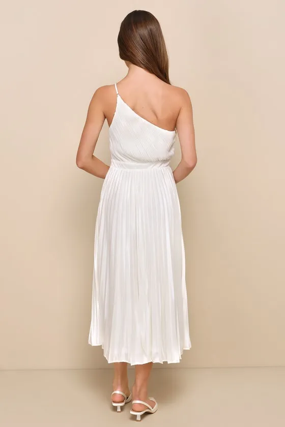 Alluring Marvel Ivory Pleated Satin One-Shoulder Midi Dress sold by Lulus product image thumbnail 2
