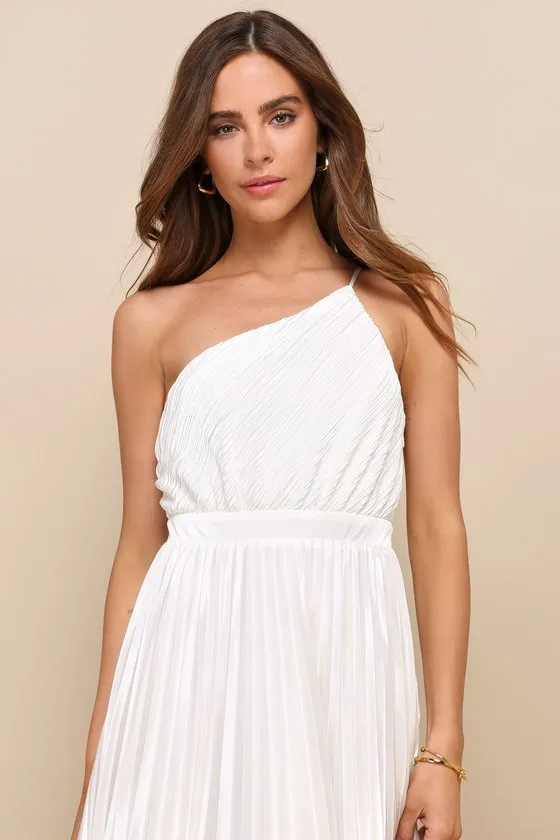 Alluring Marvel Ivory Pleated Satin One-Shoulder Midi Dress sold by Lulus product image thumbnail 3