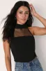 Made to Mesh Black Mock Neck Bodysuit sold by Lulus