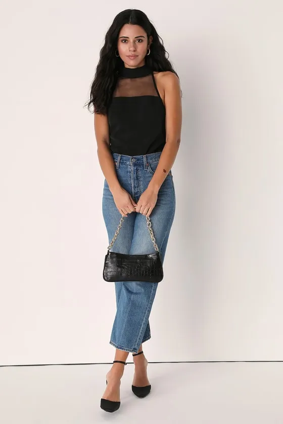Made to Mesh Black Mock Neck Bodysuit sold by Lulus product image thumbnail 2