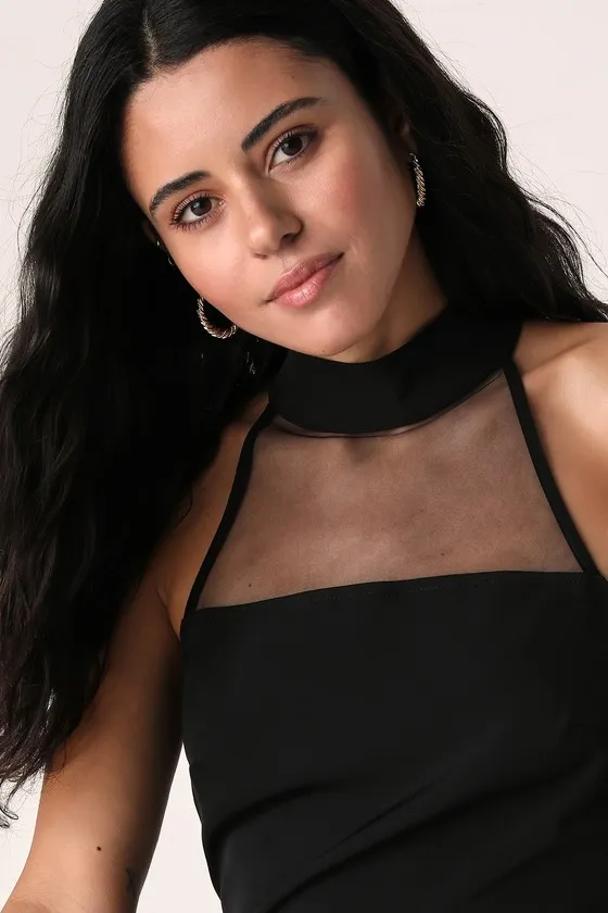 Made to Mesh Black Mock Neck Bodysuit sold by Lulus product image thumbnail 3