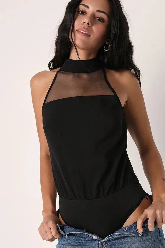 Made to Mesh Black Mock Neck Bodysuit sold by Lulus product image thumbnail 4
