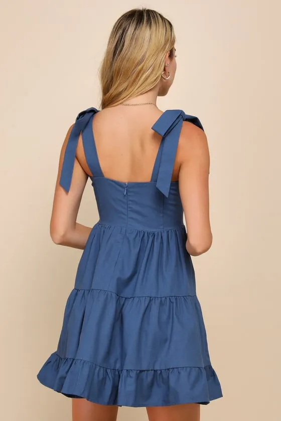 Tier-ly Delightful Blue Tie-Strap Tiered Bustier Mini Dress sold by Lulus product image thumbnail 2