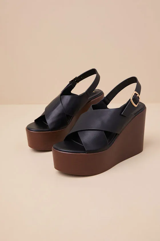 Steena Black Platform Wedge Sandals sold by Lulus product image thumbnail 2