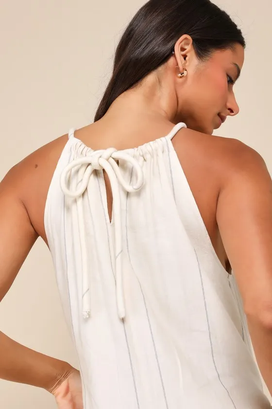Ainsley Beige Pinstriped Linen Halter Maxi Dress with Pockets sold by Lulus product image thumbnail 2