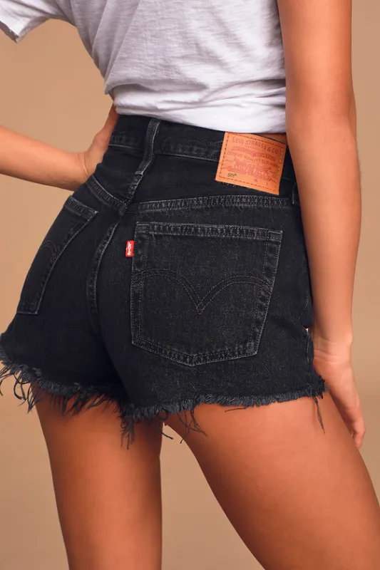 501 Original High-Rise Black Cut-Off Denim Shorts sold by Lulus