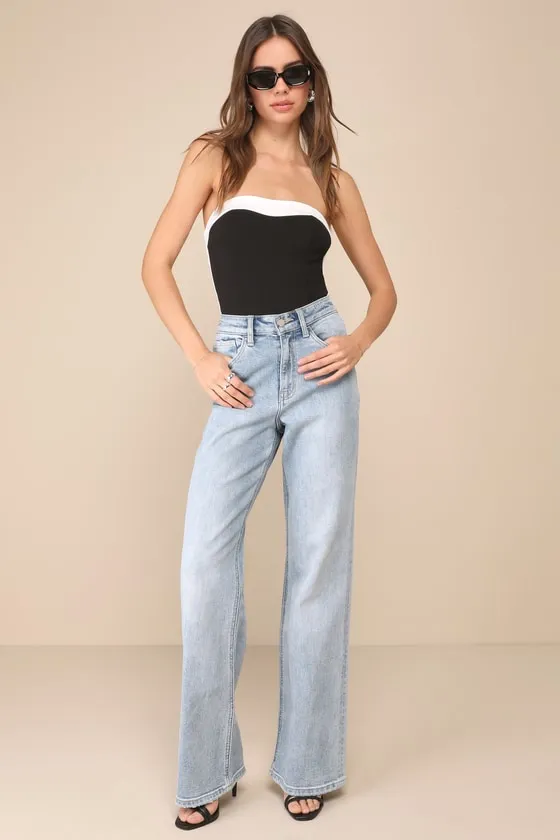 Impressive Edge Black and Ivory Color Block Strapless Bodysuit sold by Lulus product image thumbnail 3