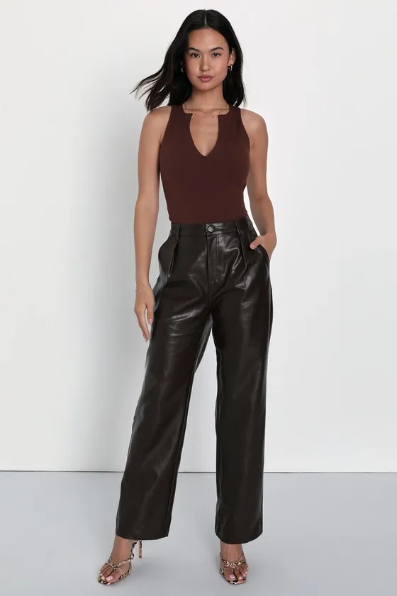 Trendy Endeavor Chocolate Brown Ribbed Notched Tank Top sold by Lulus product image thumbnail 3