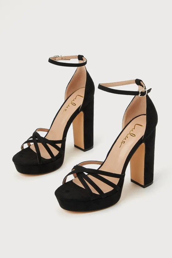 Yannie Black Suede Strappy Platform High Heel Sandals sold by Lulus product image thumbnail 2