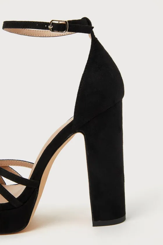 Yannie Black Suede Strappy Platform High Heel Sandals sold by Lulus product image thumbnail 4