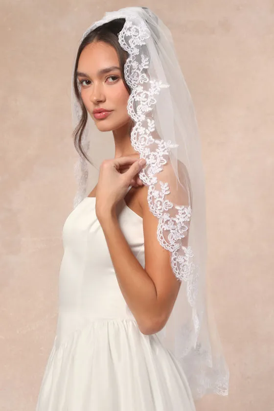 Richelle White Tulle Embroidered Veil sold by Lulus