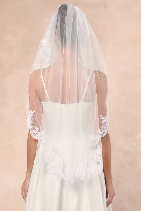 Richelle White Tulle Embroidered Veil sold by Lulus product image thumbnail 3