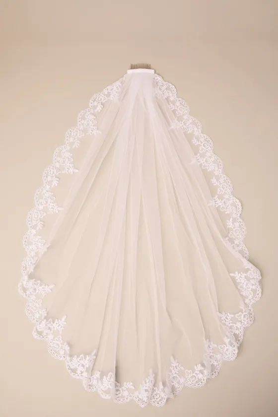 Richelle White Tulle Embroidered Veil sold by Lulus product image thumbnail 4